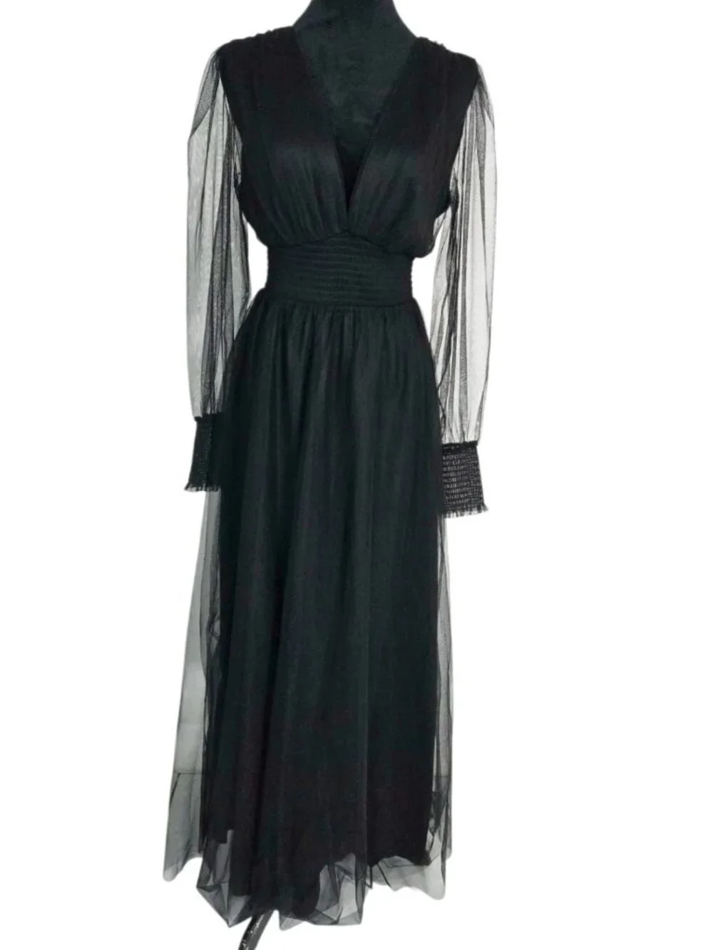 NEW Baltic Born Size Medium Black Tulle Maxi Dress Long Sleeve - Picture 3 of 14